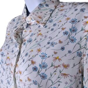 Violet Claire Womens White Floral Print Button Up Shirt Top Size S